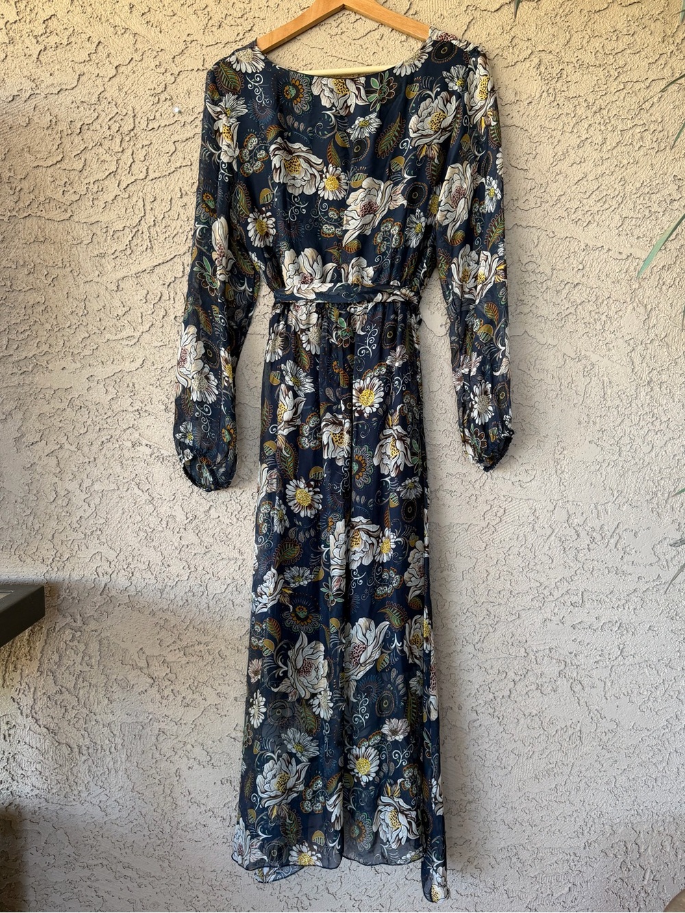 Floral Wrap Midi Dress Silk Blend Navy and Cream Wedding Guest - Picture 6 of 11
